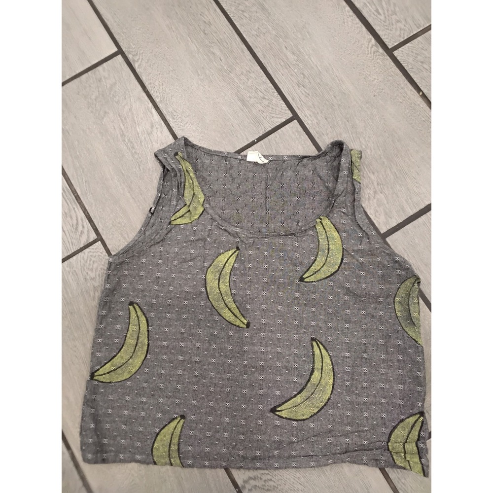 Jenny Lemons Banana Block Print Tank Top Grey Textured Sleeveless Crop Top